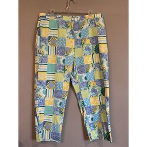 Vintage Lilly Pulitzer Blue Yellow Patchwork Animals Slacks Pants Size 14 Color